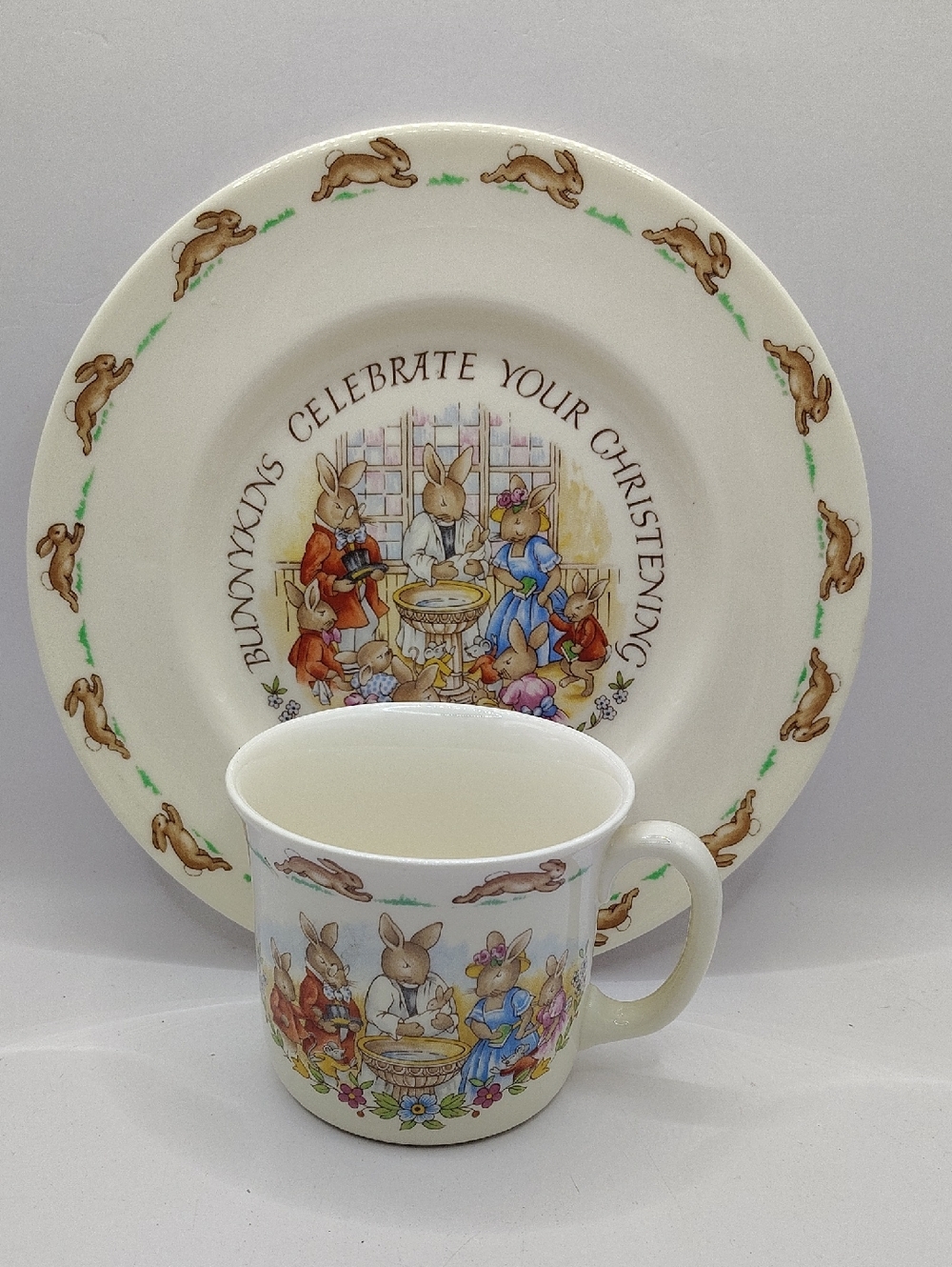 Vintage Royal Doulton Bunnykins 2-Piece Christening Set